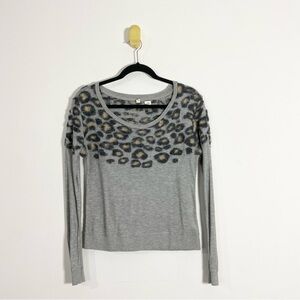 Moth Anthropologie Gray Leopard Print Scoop Neck Silk Wool Blend Sweater